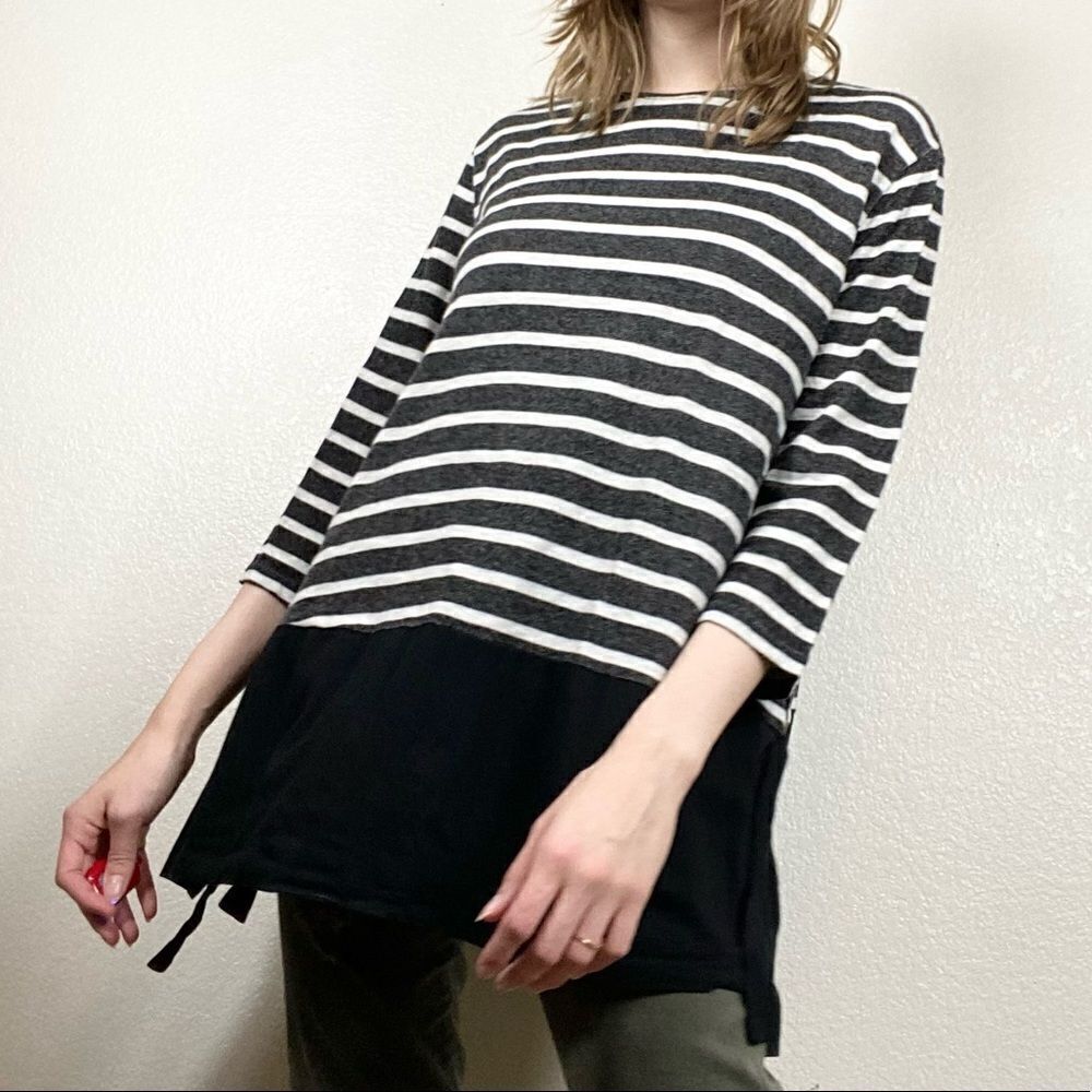 Asos Black & Grey Striped Open Side Tie Blouse